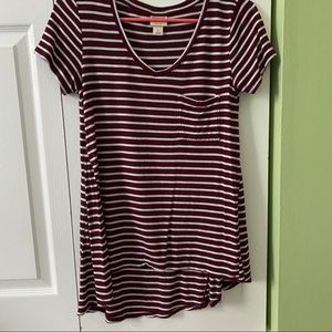 Dark red striped short sleeve shirt, Mossimo.